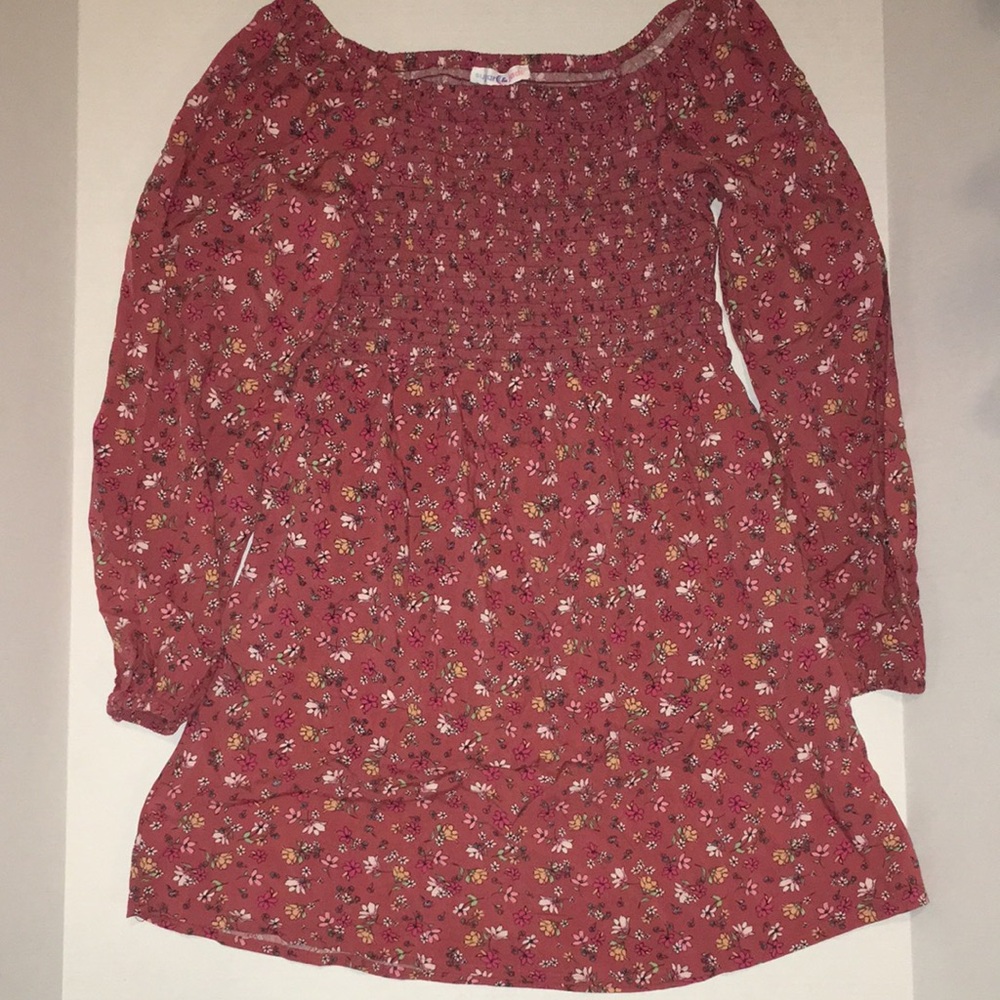 Girls' Dusty Rose Floral Smocked Long-Sleeve Dress | sized L (12/14)